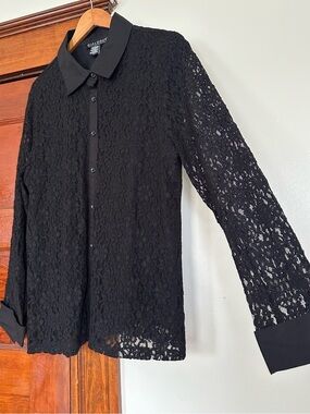Dialogue Floral Lace Button Down Shirt Top Sz 1X Goth Dark Academia Vampy Witchy